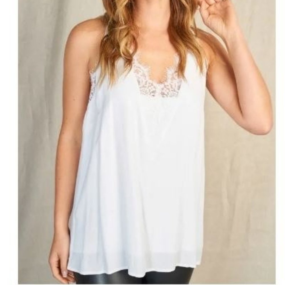 Lace Detail Tank Top - White - Small, Medium, Large